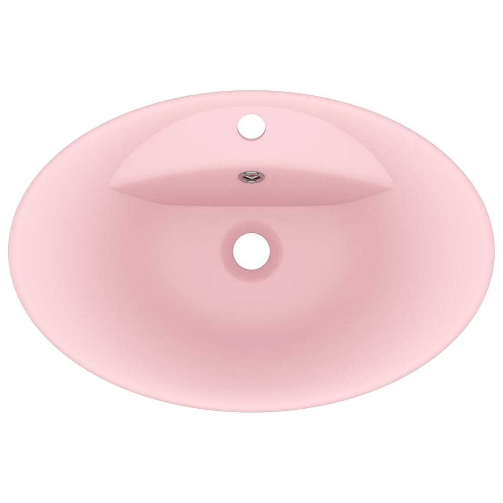 VidaXL Wastafel met overloop ovaal 58,5x39 cm keramiek mat roze