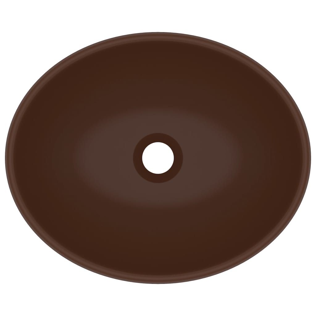 VidaXL Wastafel ovaal 40x33 cm keramiek mat donkerbruin