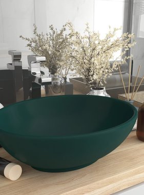 VidaXL Wastafel ovaal 40x33 cm keramiek mat donkergroen