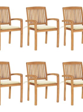 VidaXL Tuinstoelen stapelbaar 6 st met kussens massief teakhout