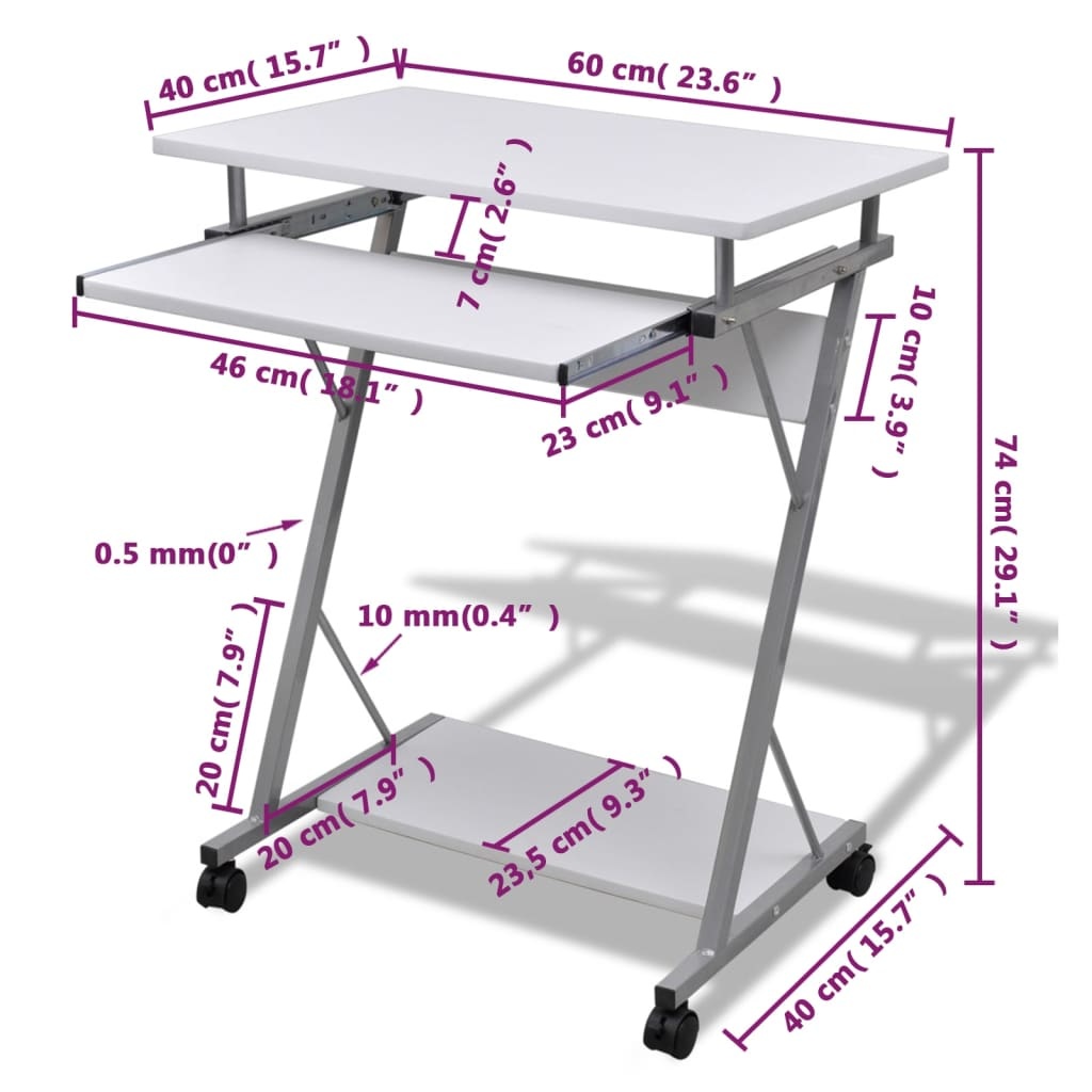 VidaXL Studenten computerbureau 60 x 40 x 75 cm (wit)
