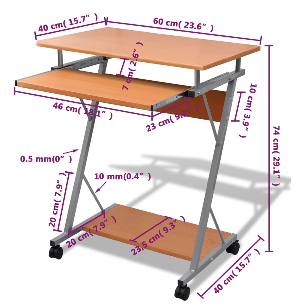 VidaXL Studenten computerbureau 60 x 40 x 75 cm (bruin)