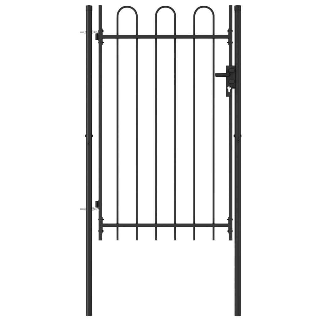 VidaXL Poort met gebogen bovenkant enkel 1x1,5 m staal zwart