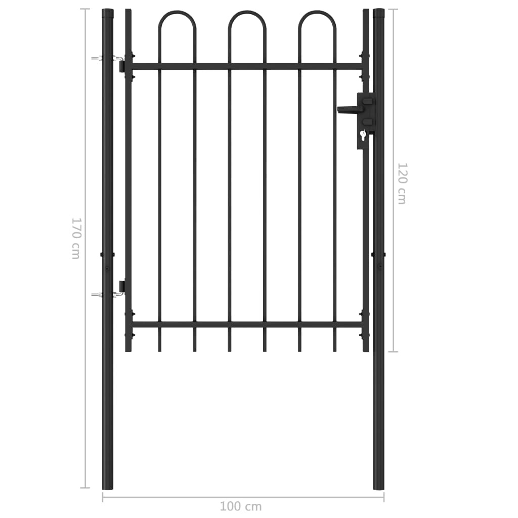 VidaXL Poort met gebogen bovenkant enkel 1x1,2 m staal zwart