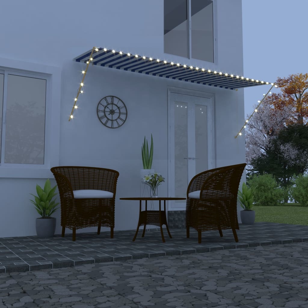 VidaXL Luifel uittrekbaar met LED 400x150 cm blauw en wit