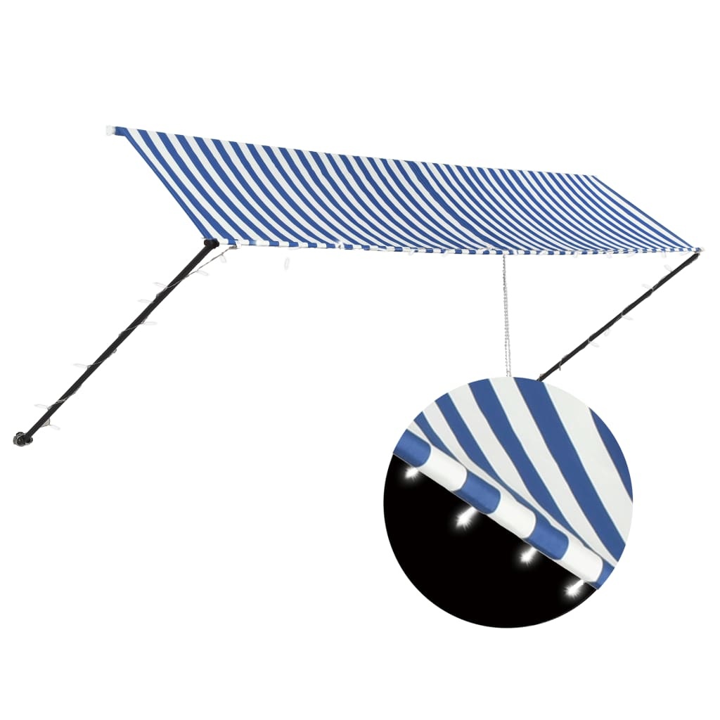 VidaXL Luifel uittrekbaar met LED 400x150 cm blauw en wit
