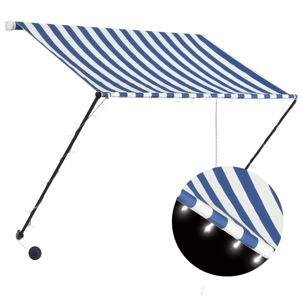 VidaXL Luifel uittrekbaar met LED 150x150 cm blauw en wit