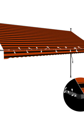 VidaXL Luifel handmatig uittrekbaar met LED 350 cm oranje en bruin