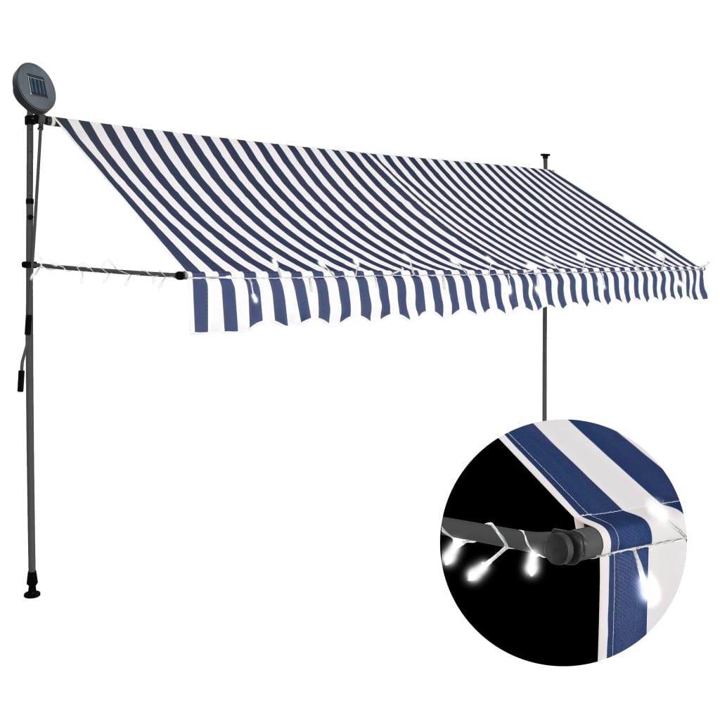 VidaXL Luifel handmatig uittrekbaar met LED 400 cm blauw en wit