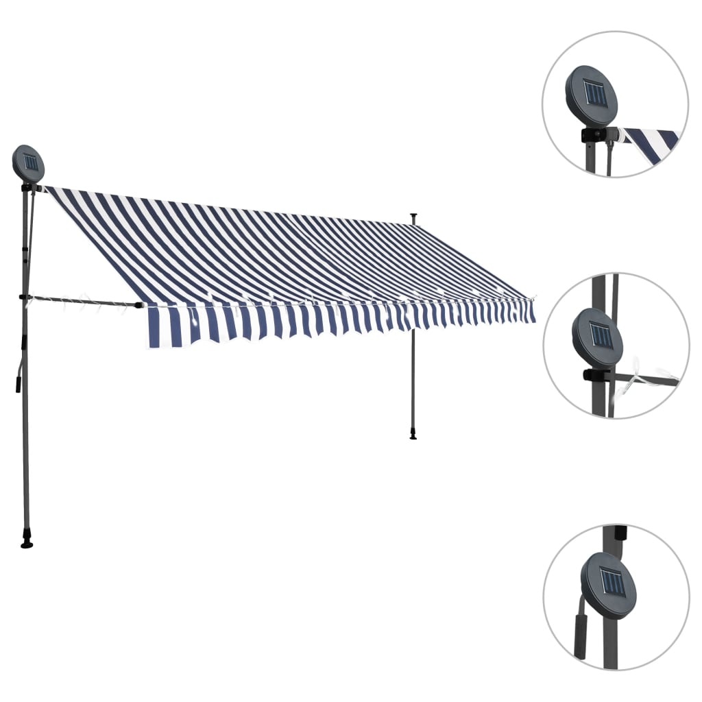 VidaXL Luifel handmatig uittrekbaar met LED 400 cm blauw en wit