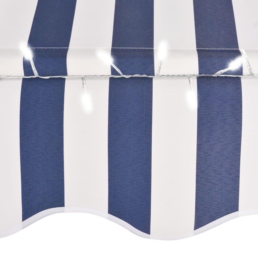 VidaXL Luifel handmatig uittrekbaar met LED 400 cm blauw en wit