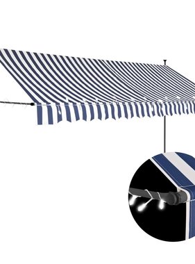VidaXL Luifel handmatig uittrekbaar met LED 350 cm blauw en wit