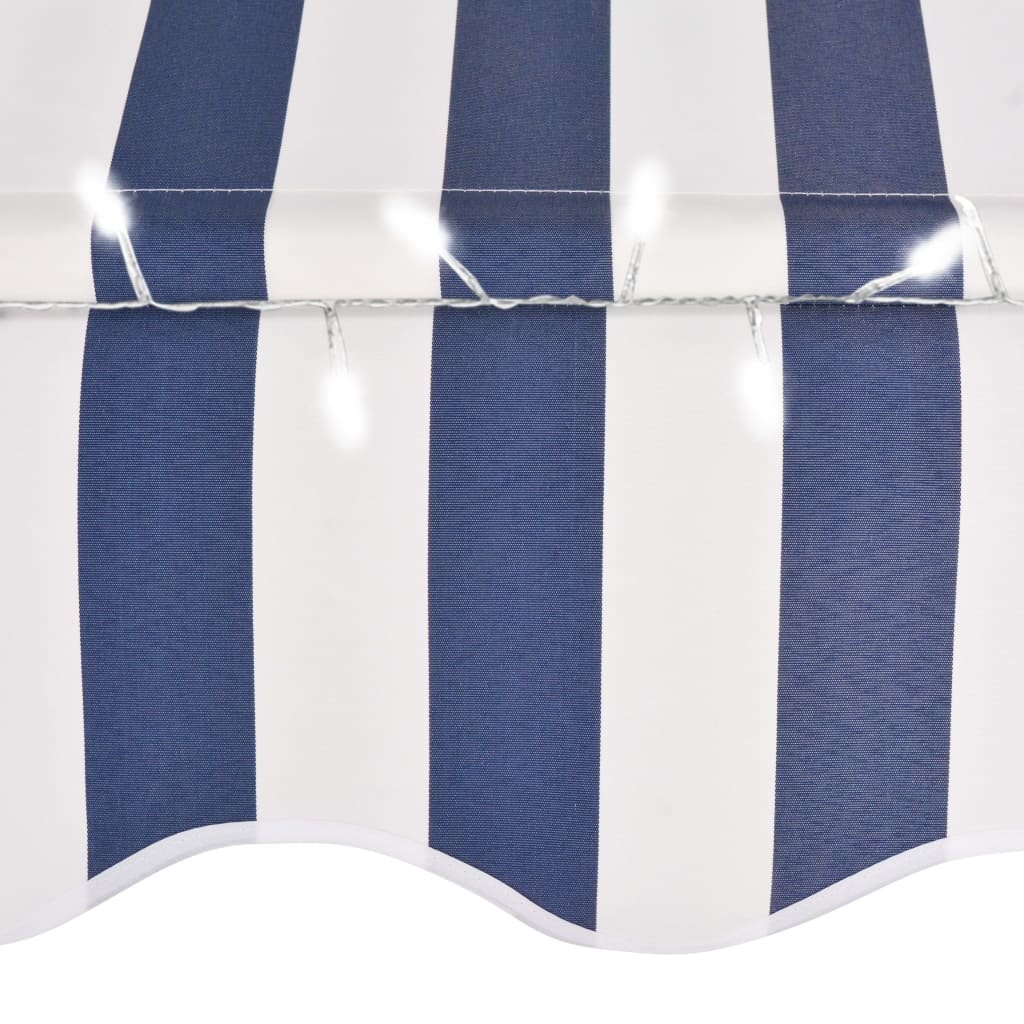 VidaXL Luifel handmatig uittrekbaar met LED 350 cm blauw en wit