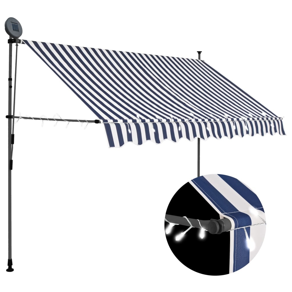 VidaXL Luifel handmatig uittrekbaar met LED 300 cm blauw en wit