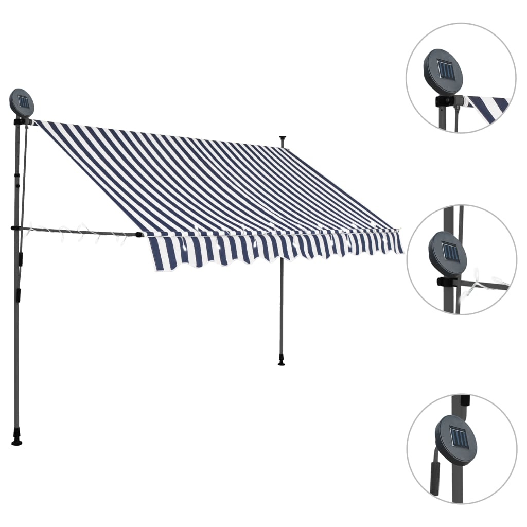 VidaXL Luifel handmatig uittrekbaar met LED 300 cm blauw en wit