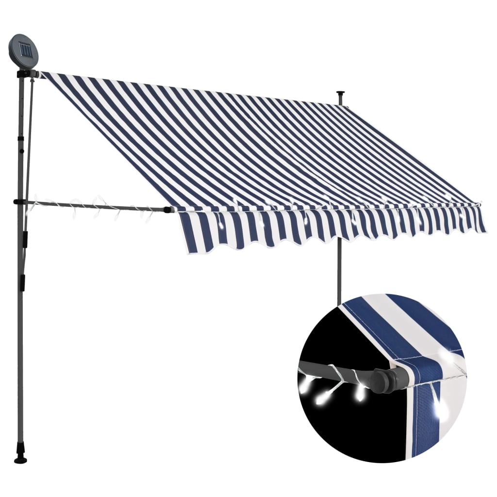 VidaXL Luifel handmatig uittrekbaar met LED 250 cm blauw en wit