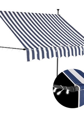 VidaXL Luifel handmatig uittrekbaar met LED 200 cm blauw en wit