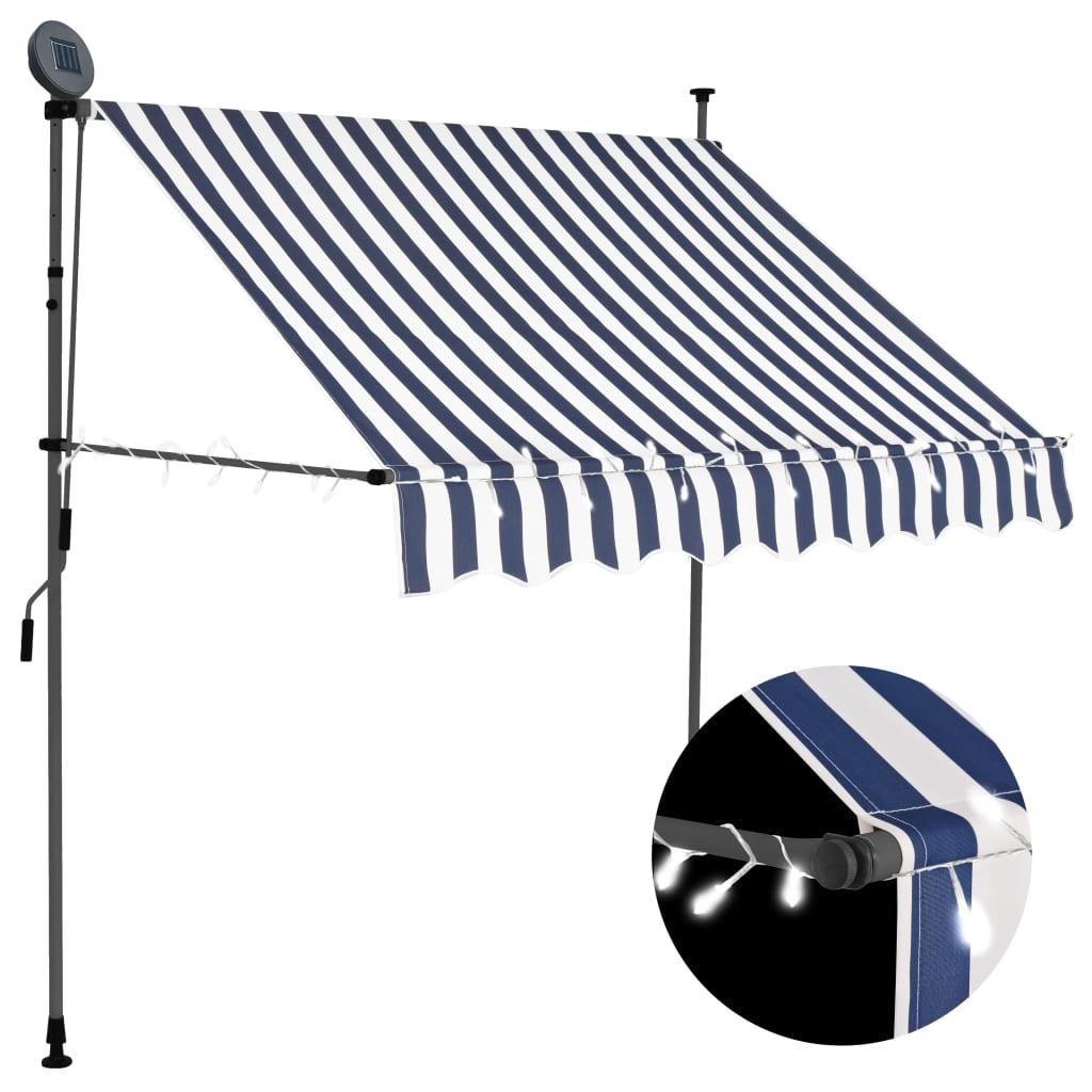 VidaXL Luifel handmatig uittrekbaar met LED 200 cm blauw en wit