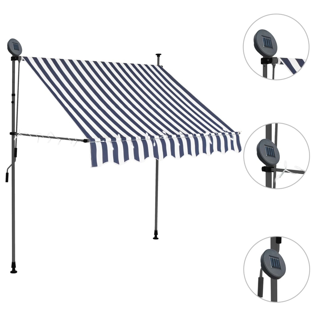 VidaXL Luifel handmatig uittrekbaar met LED 200 cm blauw en wit