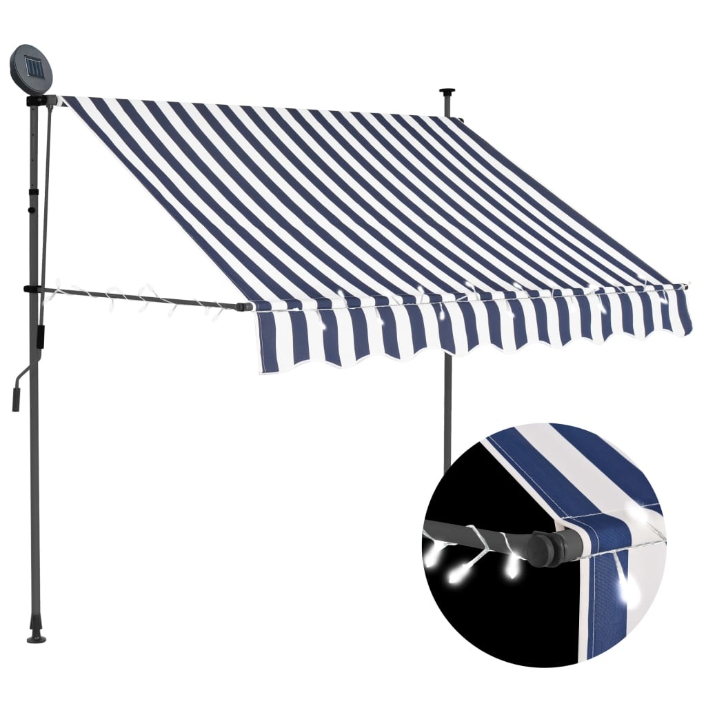 VidaXL Luifel handmatig uittrekbaar met LED 150 cm blauw en wit