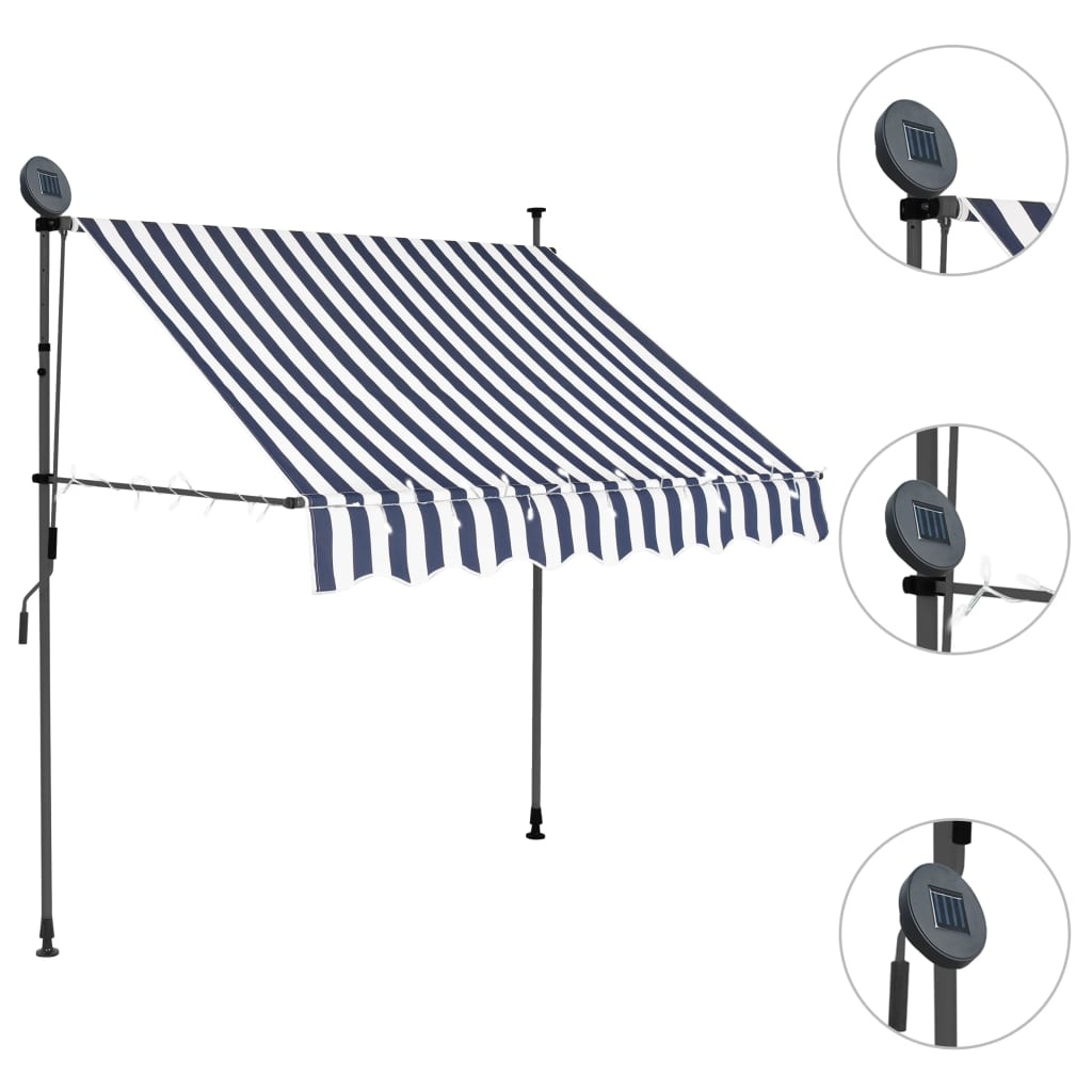 VidaXL Luifel handmatig uittrekbaar met LED 150 cm blauw en wit