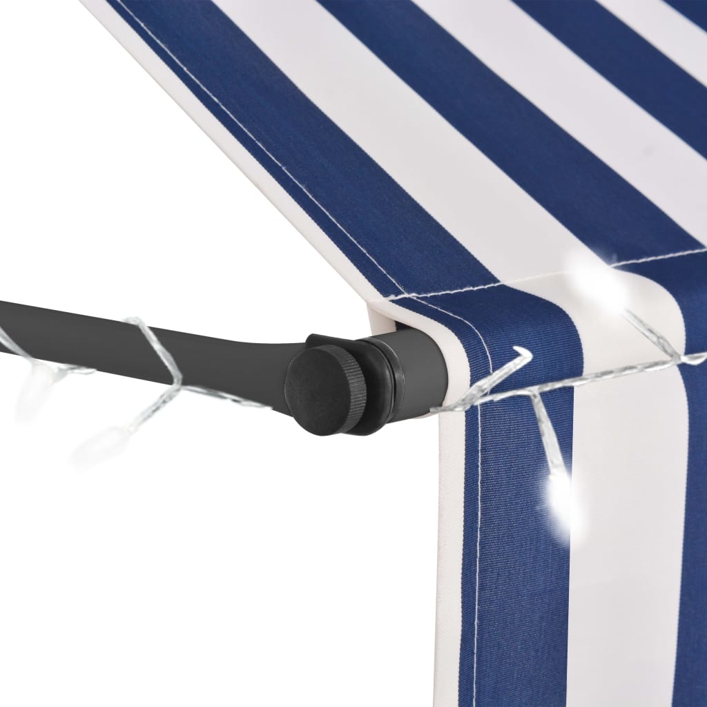 VidaXL Luifel handmatig uittrekbaar met LED 150 cm blauw en wit