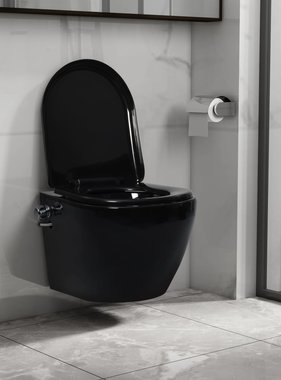 VidaXL Hangend toilet randloos met bidetfunctie keramiek zwart