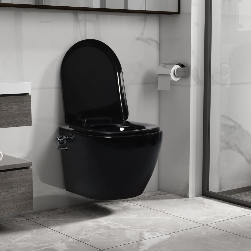 VidaXL Hangend toilet randloos met bidetfunctie keramiek zwart