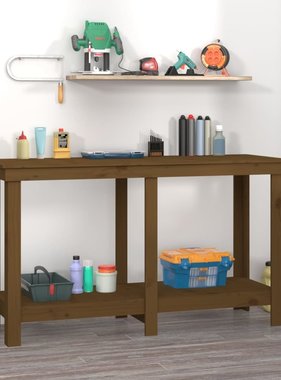 VidaXL Werkbank 140x50x80 cm massief grenenhout honingbruin