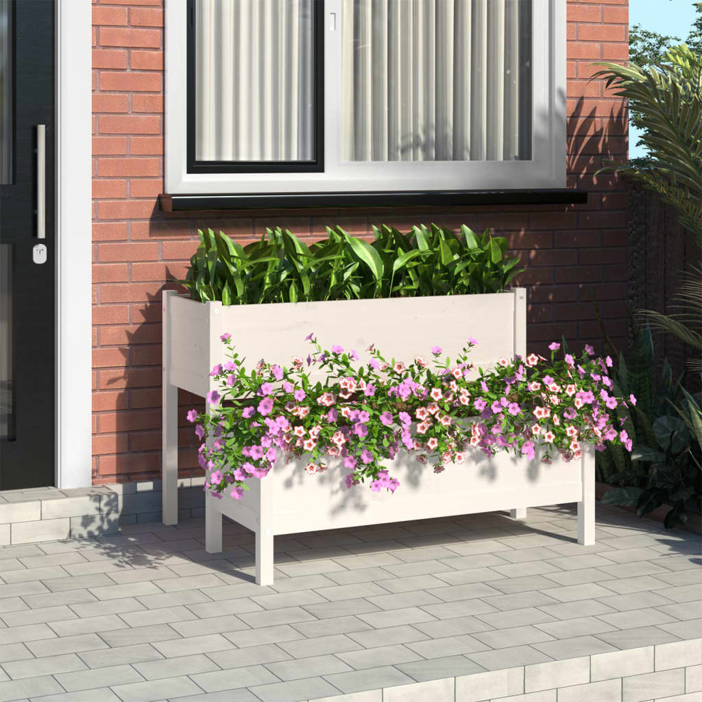VidaXL Plantenbak 110x84x75 cm massief grenenhout wit