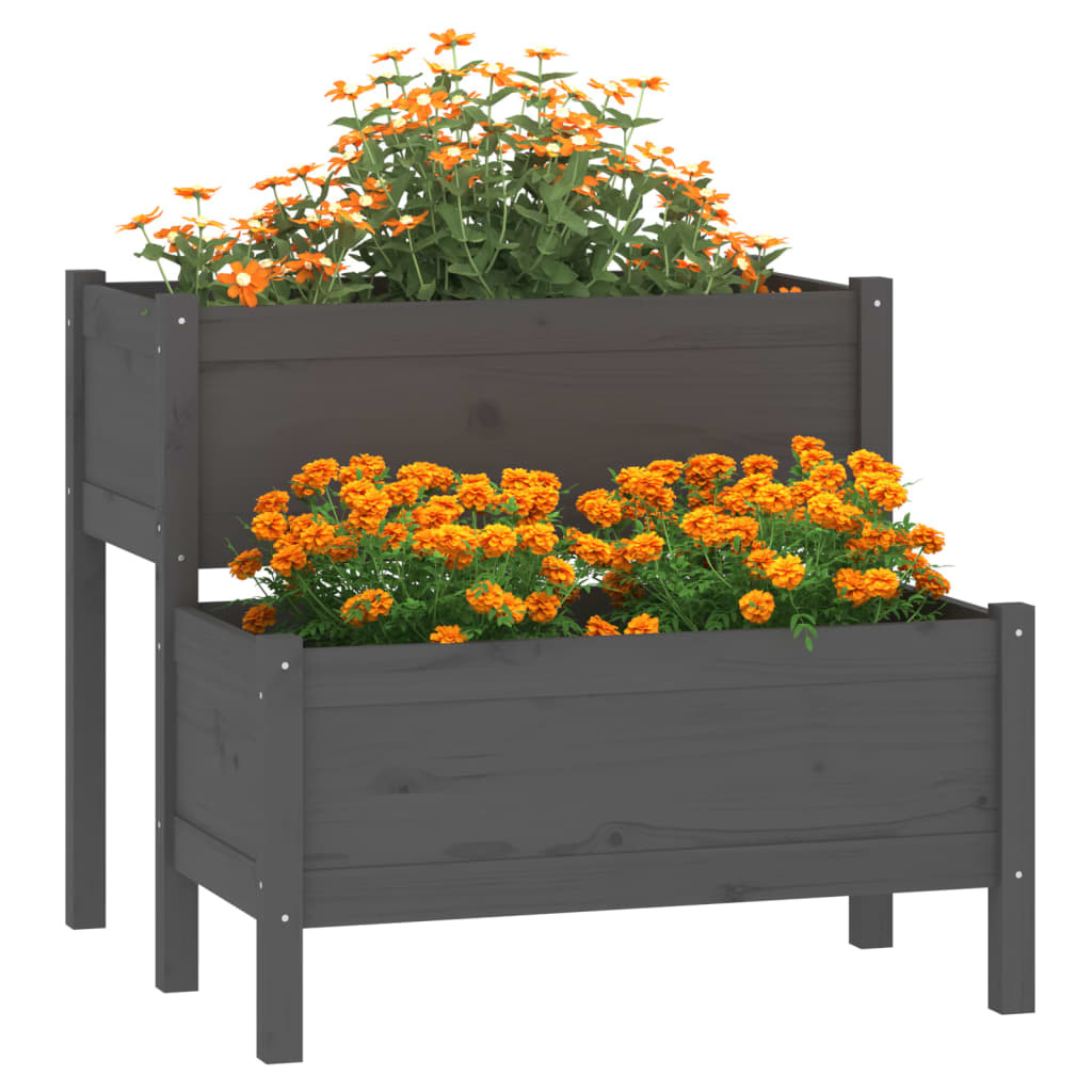 VidaXL Plantenbak 84,5x84x75 cm massief grenenhout grijs