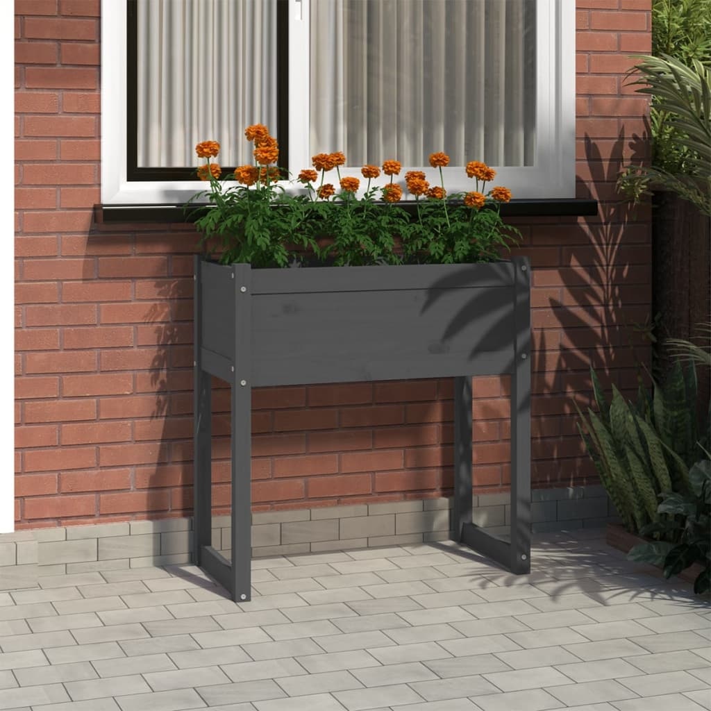 vidaXL Plantenbak 78x40x81 cm massief grenenhout grijs