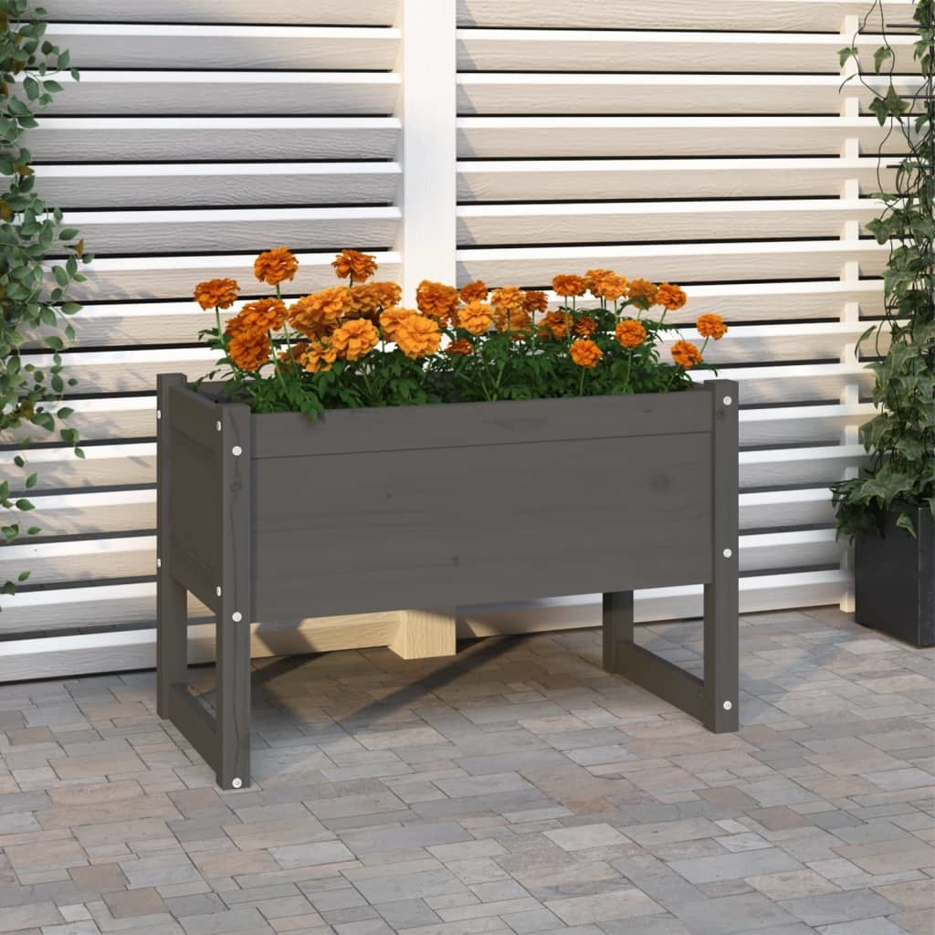 vidaXL Plantenbak 78x40x52 cm massief grenenhout grijs