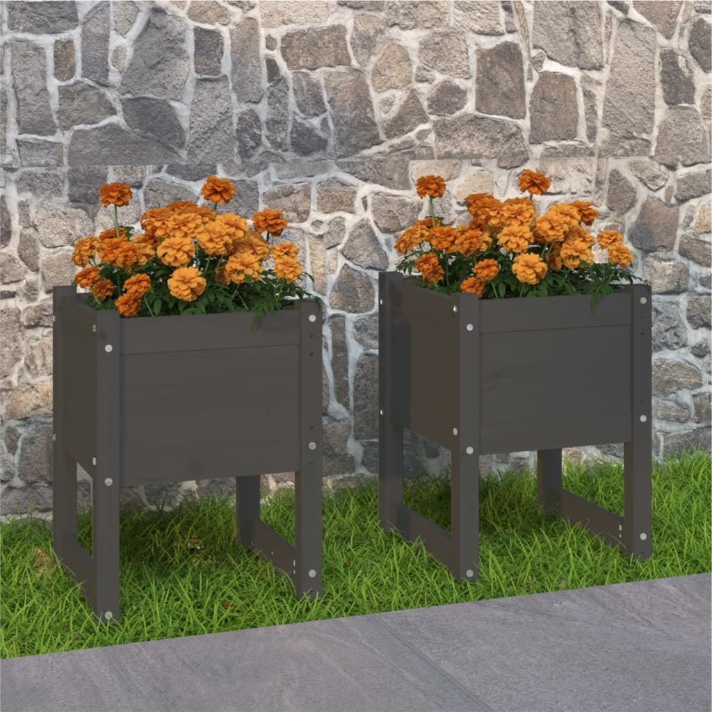 VidaXL Plantenbakken 2 st 40x40x52,5 cm massief grenenhout grijs