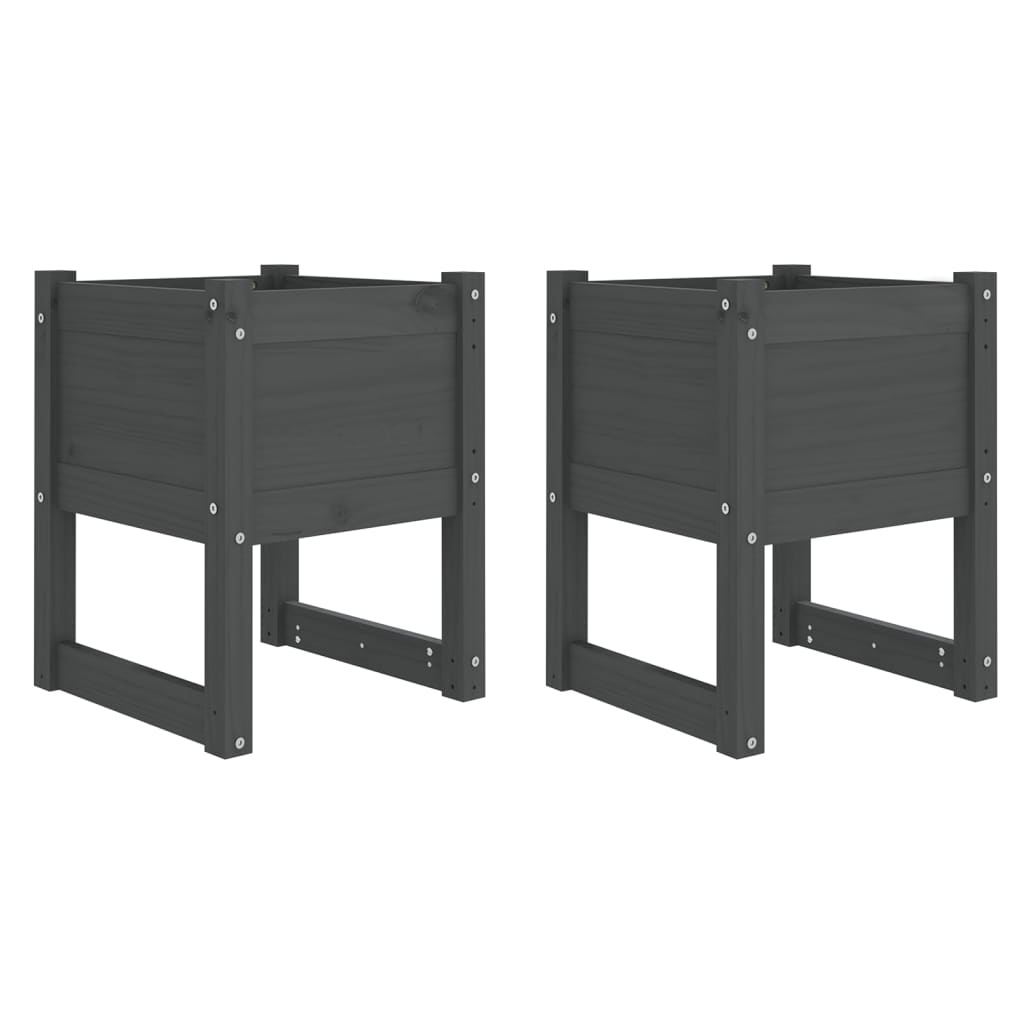 VidaXL Plantenbakken 2 st 40x40x52,5 cm massief grenenhout grijs