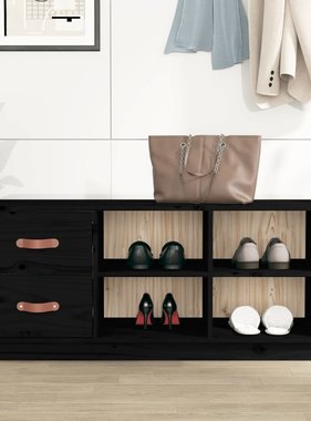 VidaXL Schoenenbank 100x34x45 cm massief grenenhout zwart