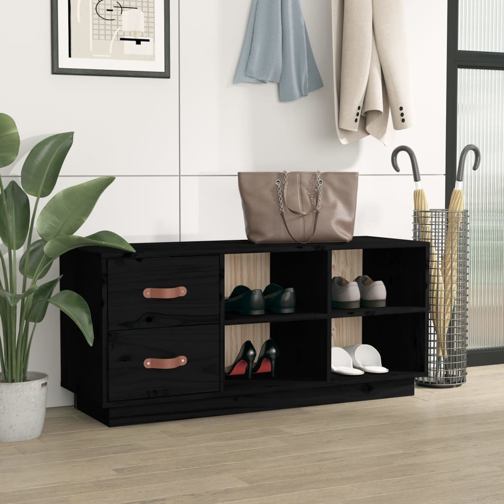 VidaXL Schoenenbank 100x34x45 cm massief grenenhout zwart