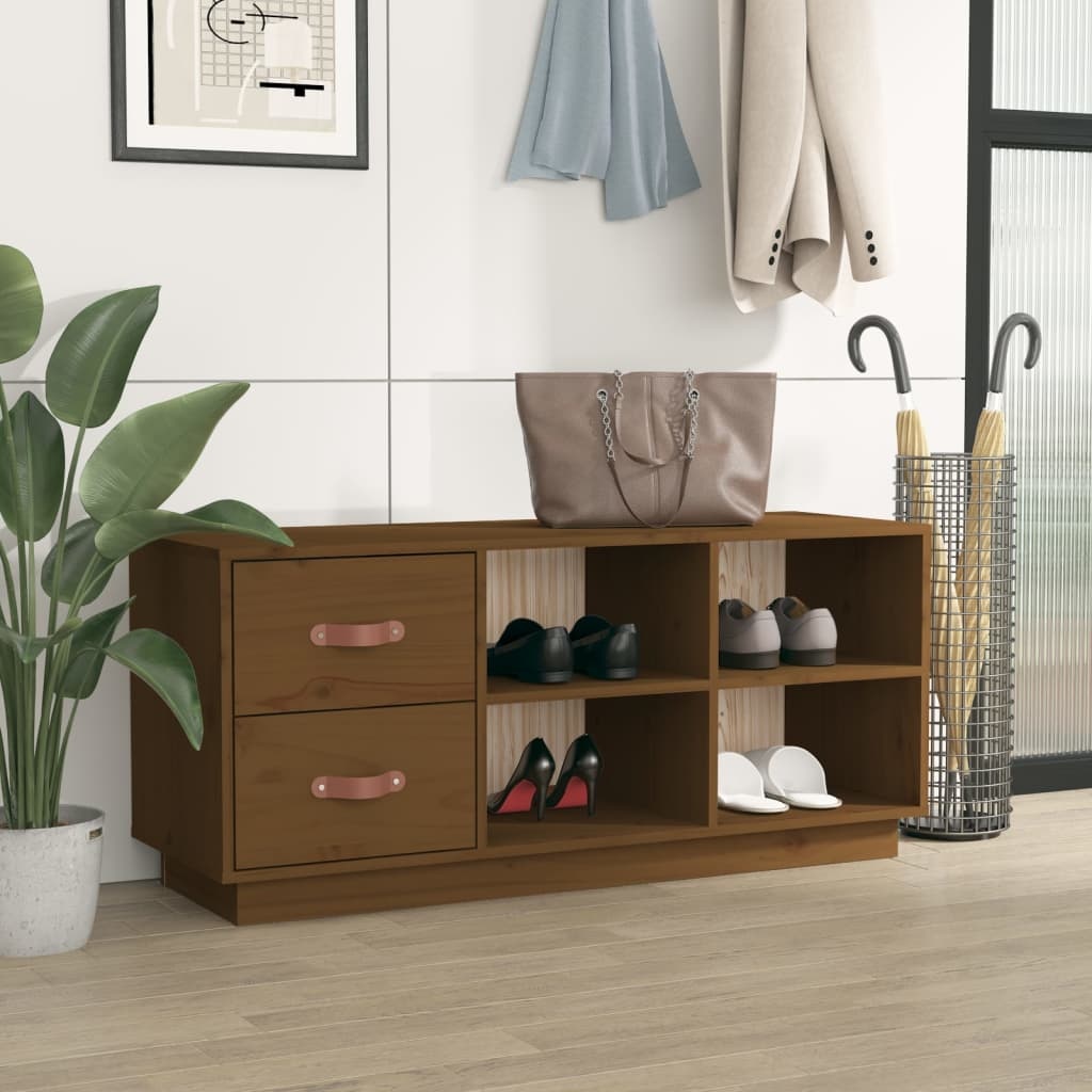 VidaXL Schoenenbank 100x34x45 cm massief grenenhout honingbruin