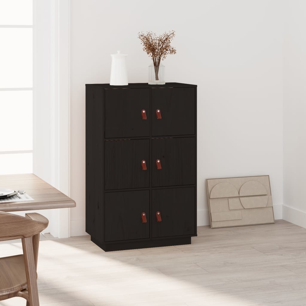 VidaXL Hoge kast 67x40x108,5 cm massief grenenhout zwart
