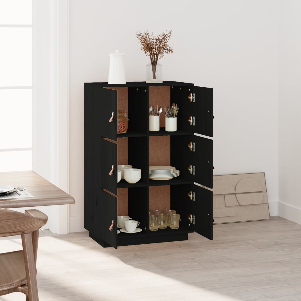 VidaXL Hoge kast 67x40x108,5 cm massief grenenhout zwart