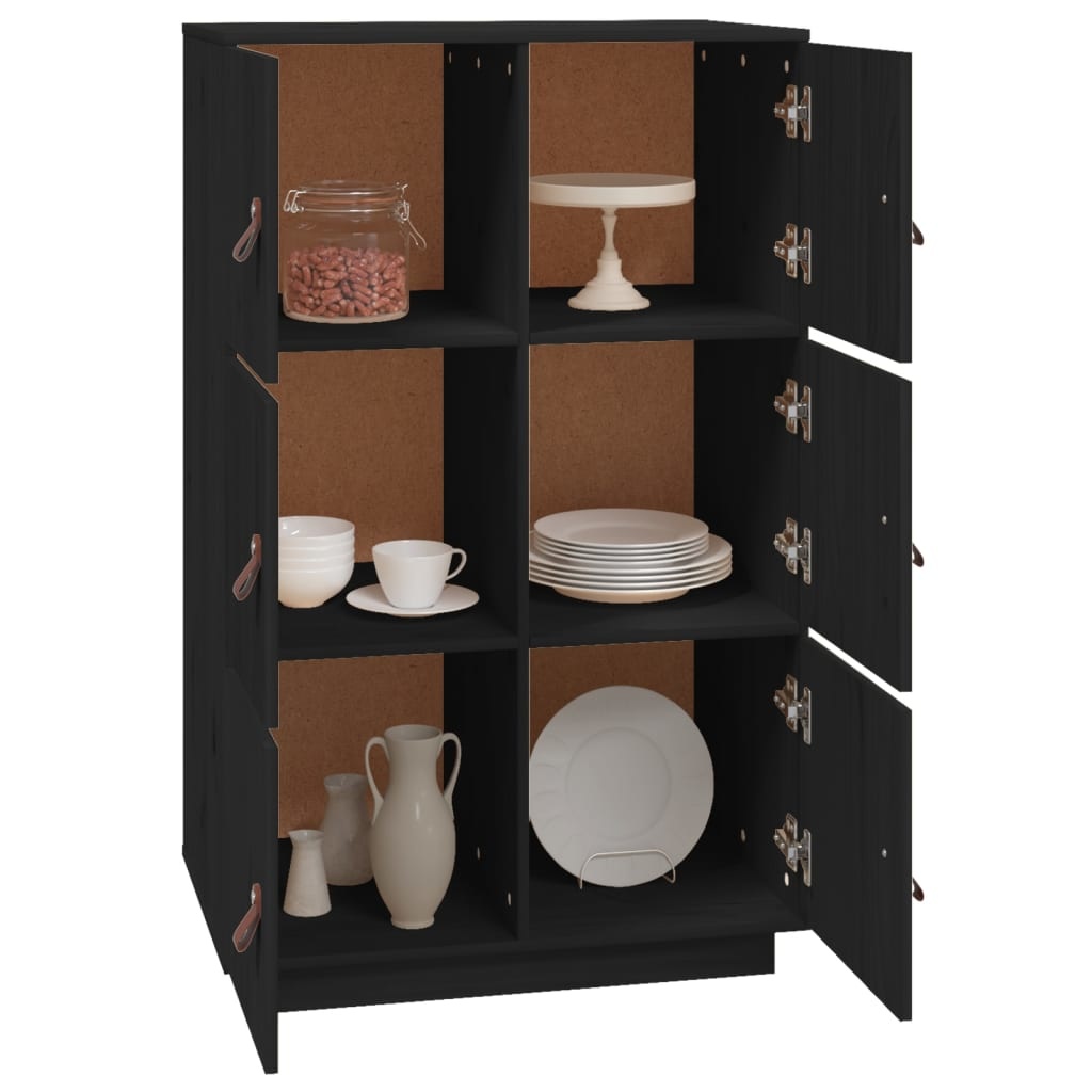 VidaXL Hoge kast 67x40x108,5 cm massief grenenhout zwart