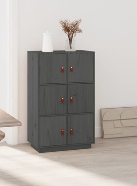 VidaXL Hoge kast 67x40x108,5 cm massief grenenhout grijs