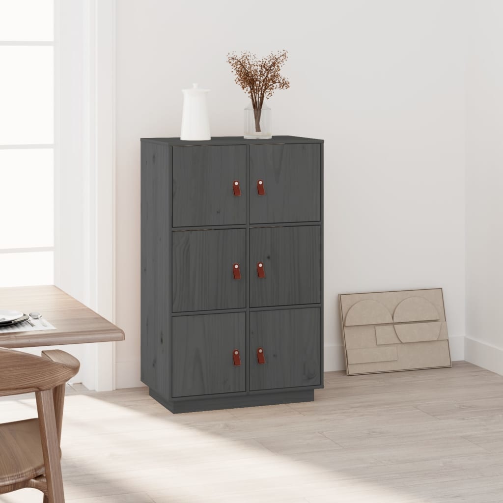 VidaXL Hoge kast 67x40x108,5 cm massief grenenhout grijs