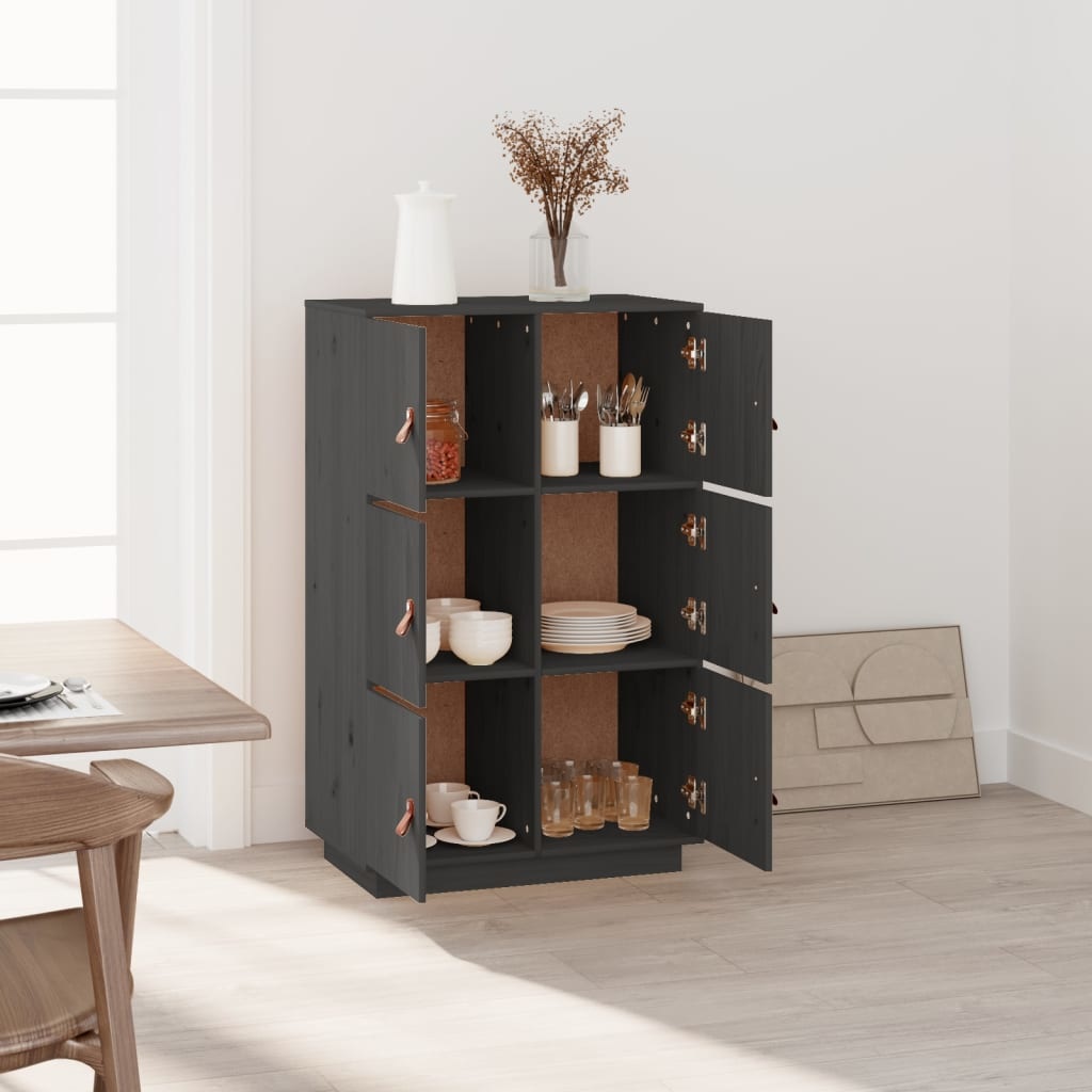 VidaXL Hoge kast 67x40x108,5 cm massief grenenhout grijs
