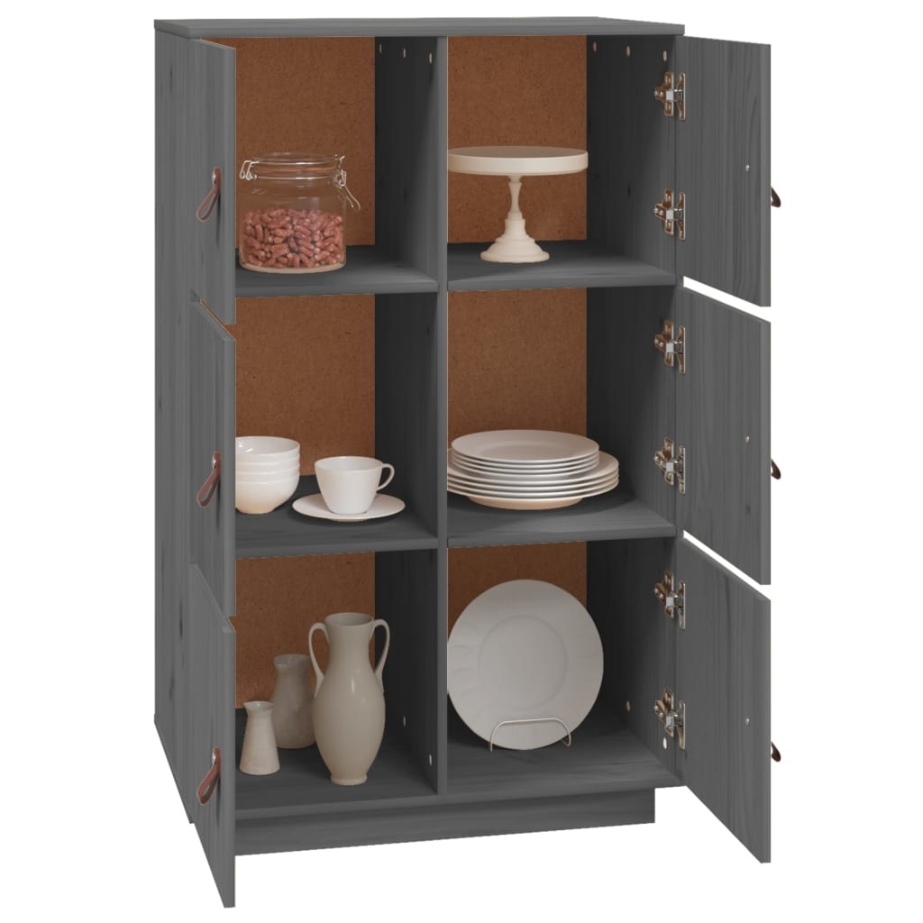 VidaXL Hoge kast 67x40x108,5 cm massief grenenhout grijs