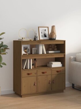 VidaXL Hoge kast 100x40x108,5 cm massief grenenhout honingbruin