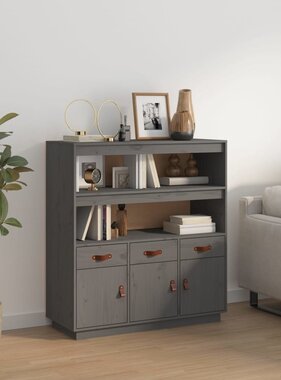 VidaXL Hoge kast 100x40x108,5 cm massief grenenhout grijs