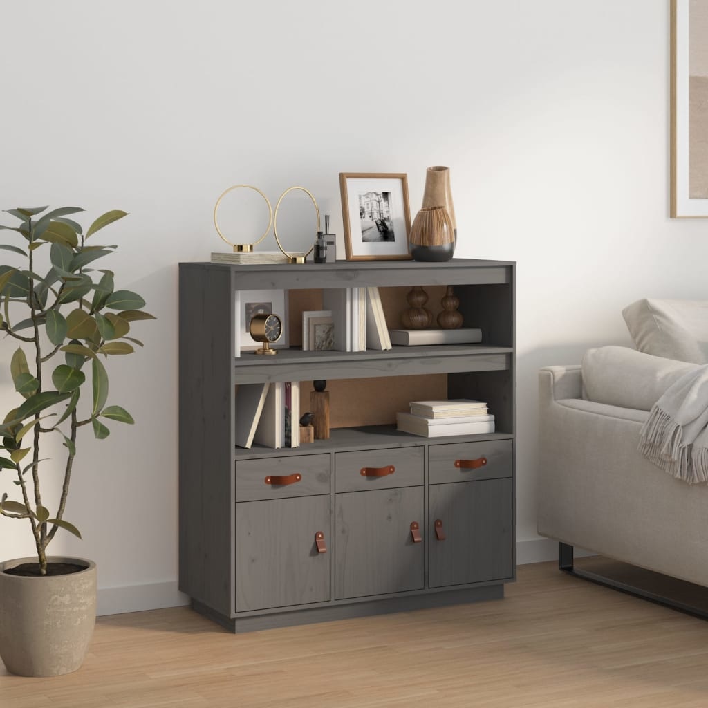 VidaXL Hoge kast 100x40x108,5 cm massief grenenhout grijs