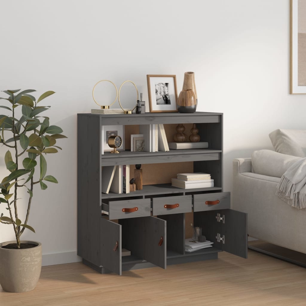 VidaXL Hoge kast 100x40x108,5 cm massief grenenhout grijs