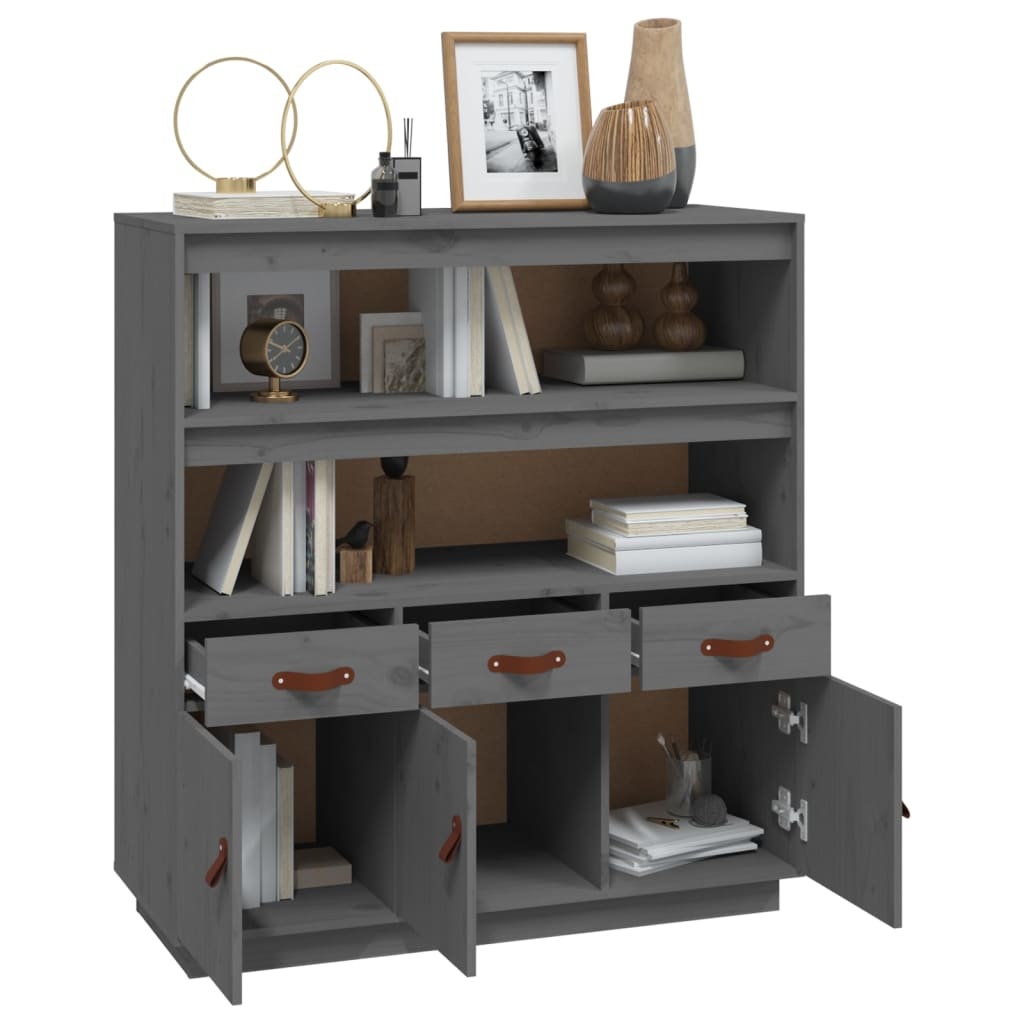 VidaXL Hoge kast 100x40x108,5 cm massief grenenhout grijs